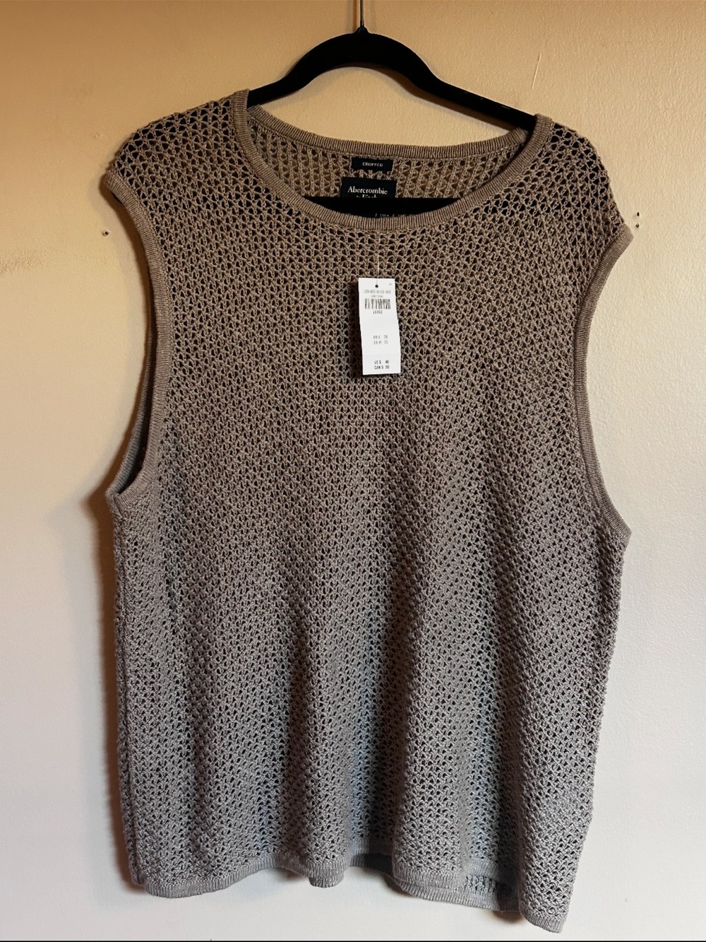 Abercrombie & Fitch NWT Large Taupe Open Knit Cropped Sleeveless Top